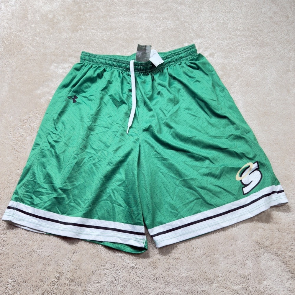 Under Armour Mens Green Mesh‎ Basketball Shorts Halo S Logo Size Large LG